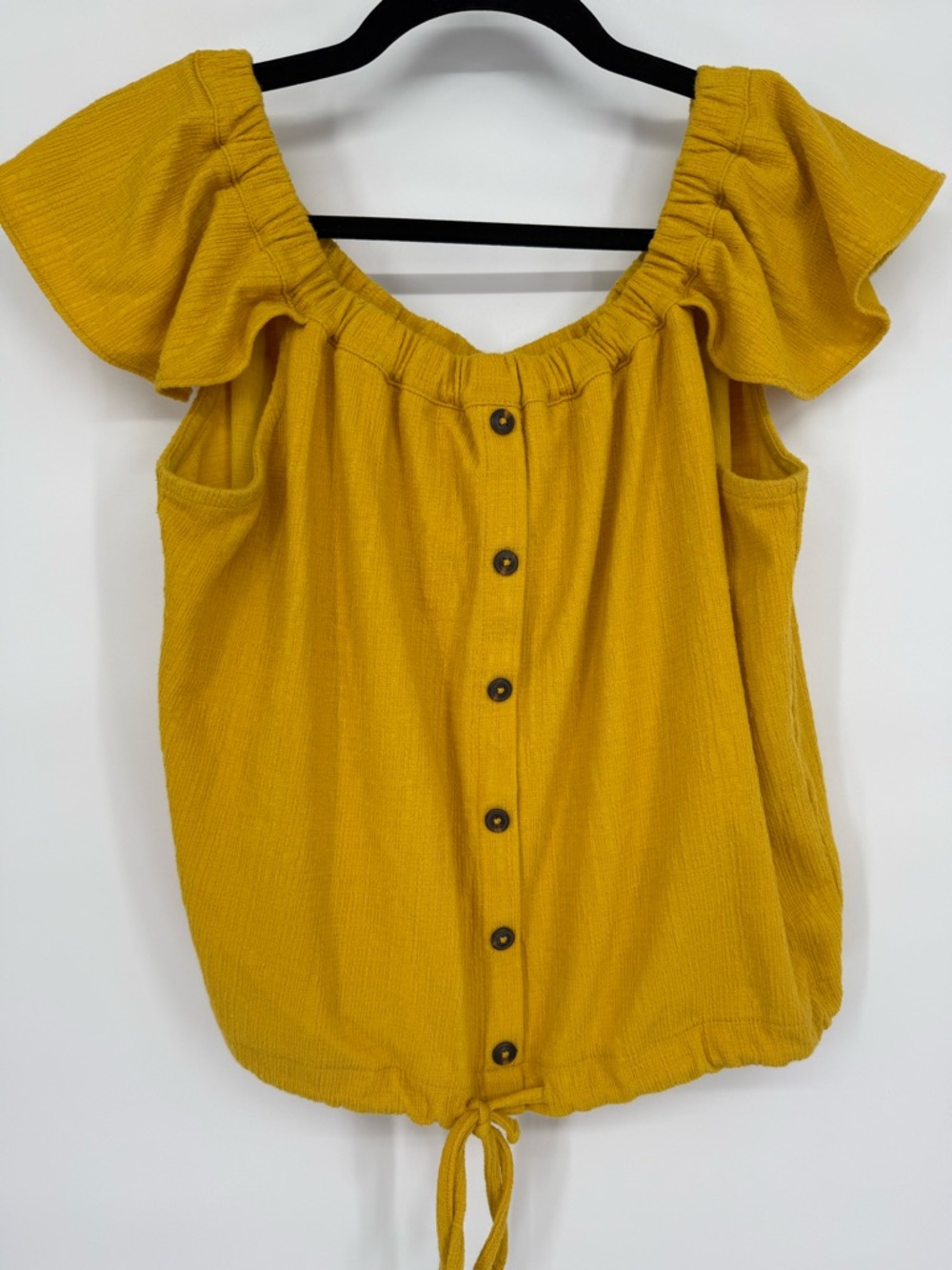 Madewell Flutter Sleeve Peasant Top Cottagecore Boho Gauze Tie Hem Large Buttons